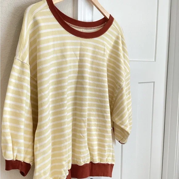 Anthropologie Niki Bubble Sweatshirt Pilcro NEW XL Yellow Stripe - Picture 2 of 11